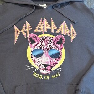 Def Leppard Sweatshirt Hoodie Women 2XL Gray Graphic‎ Long Sleeve Pullover NWT